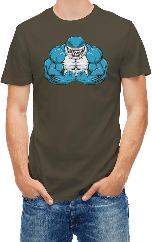 Tshirt Bodybuilder muscle White shark Khaki S