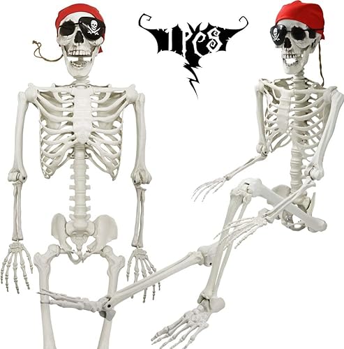 Miniatura 1 de Decoración de esqueleto de tamaño real de 5.4 pies, esqueletos piratas humanos posables, esqueleto de tamaño completo con articulaciones posables,