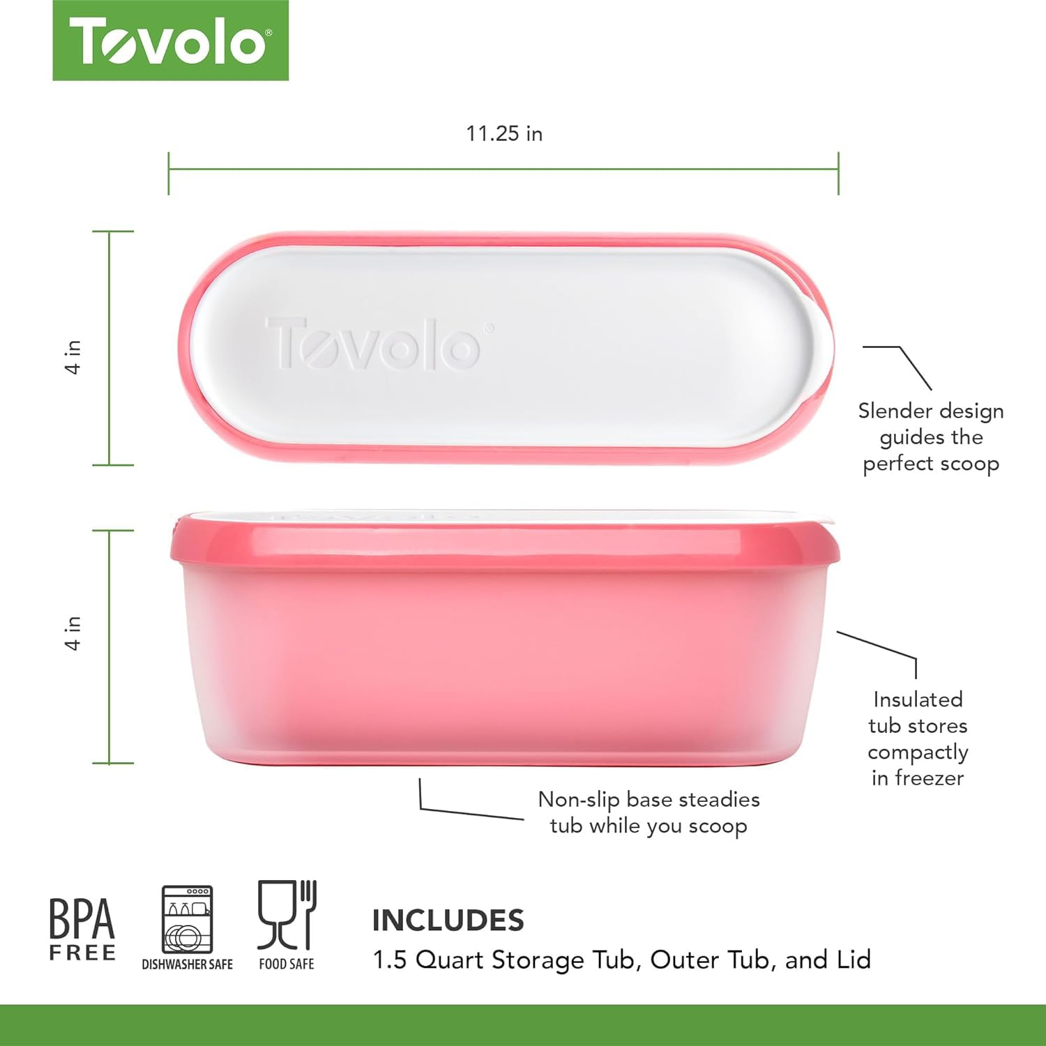 Tovolo Glide-A-Scoop Bac à crème glacée réutilisable, motif flamant rose, récipient hermétique sans BPA pour crème glacée maison, rangement compact au congélateur, passe au lave-vaisselle (3,8 l)