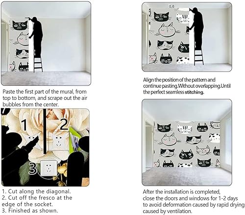 Miniatura 4 de Papel tapiz nórdico de gato gris para pegar y despegar, papel decorativo para sala de estar, sin pegamento para dañar la pared de 78.7 pulgadas de