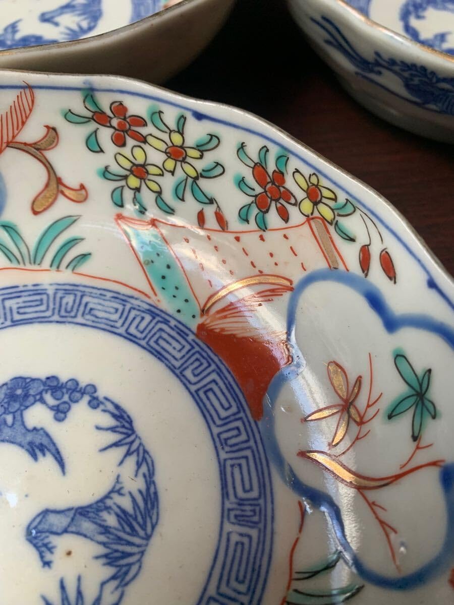 Amazon.co.jp: 伊万里焼 印判皿 なます皿 5枚 色絵 金彩 大正時代 骨董 