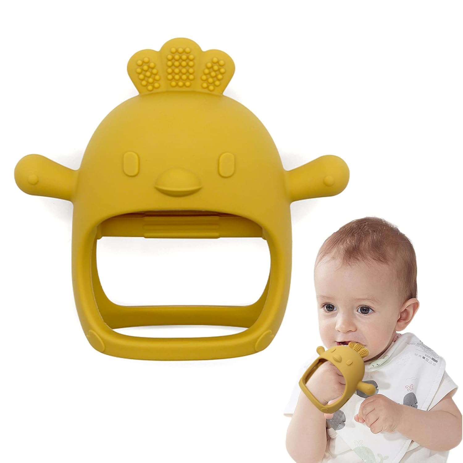 Baby Teething Toy for 0-6 6-12 Months, Food Grade Silicone Teething Mitten, Anti Dropping Wrist Hand Teethers Baby Chew Toys for Sucking Needs, BPA Free Pack of 1 (Yellow)-image-26
