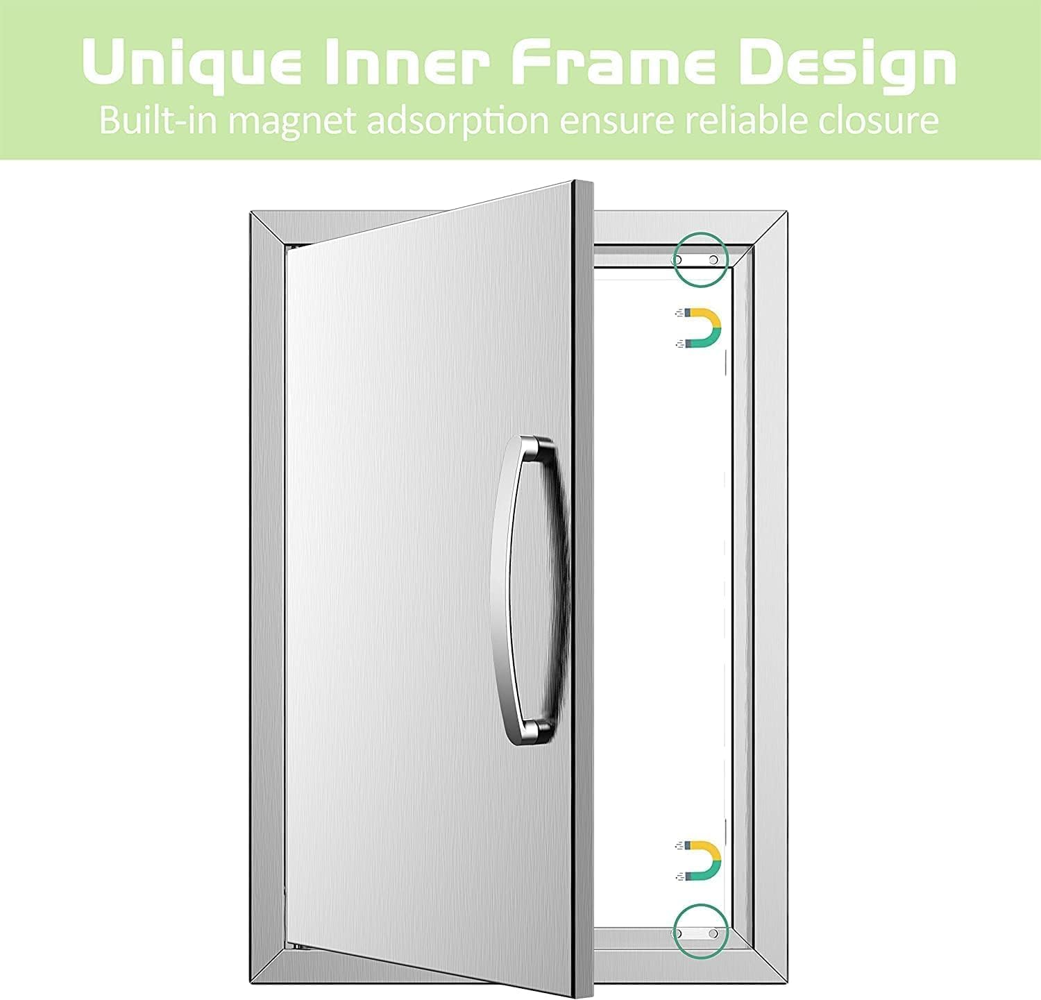 BBQ Access Single Doors 20Wx27H Flush Mount Stainless Steel Outdoor Kitchen Door for Outside Cabinets and BBQ Island