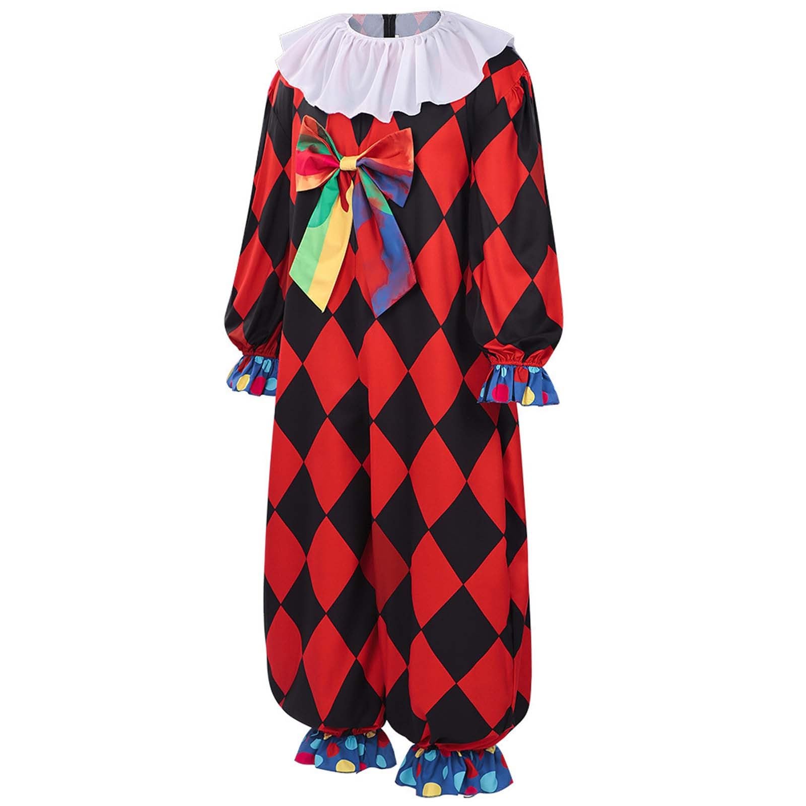 Tuta Colorata da Clown UnisexCompleto Arlecchino per Spettacoli Comici Set Costume da Clown del Circo per Uomo e Donna Accessorio per Feste