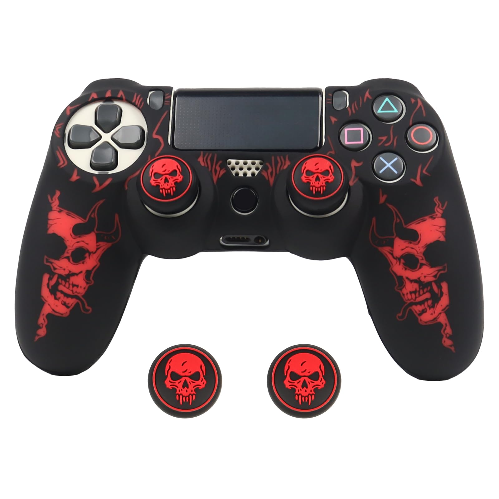 RALANHorned Skull Head Design Controller Skin Cover with 2 Thumb Grips Compatible with PS4/Playstation 4 Slim/Pro Controller