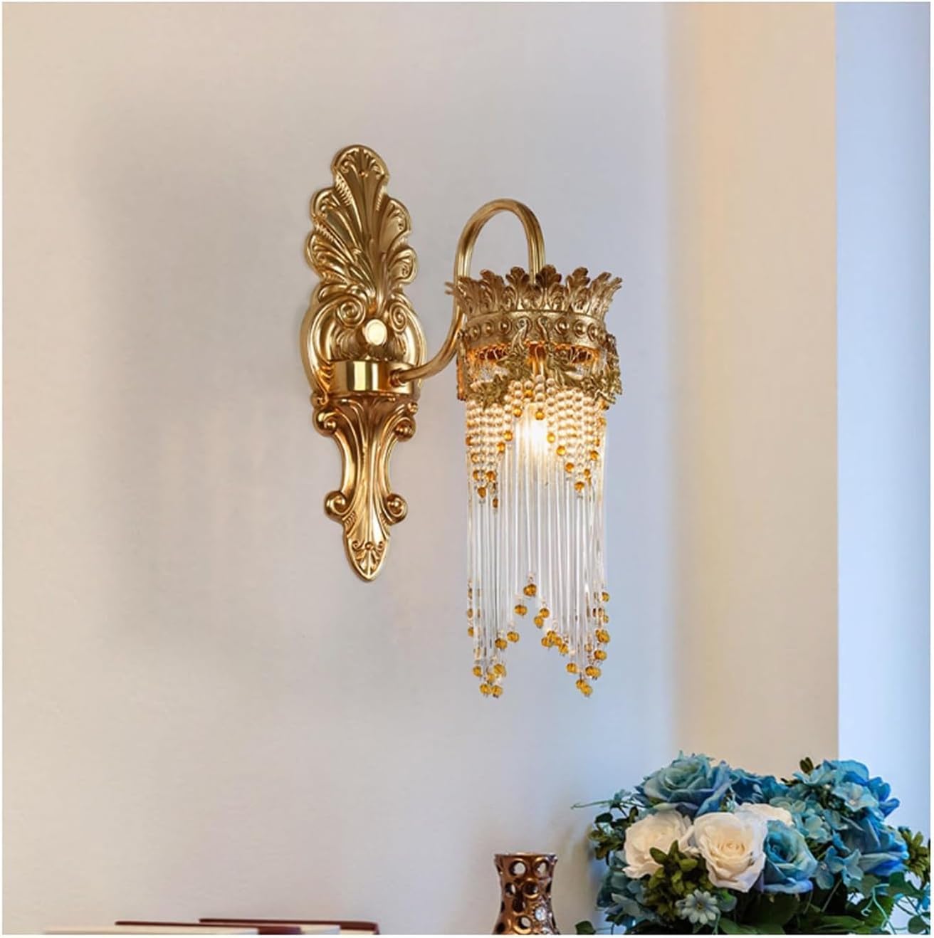 OLSKFUH Wall Sconces Indoor Brass Wall Sconce Glass & Crystal Wall Light European V-Intage Decorative All Copper Wall Lamp Chandelier Lamps,