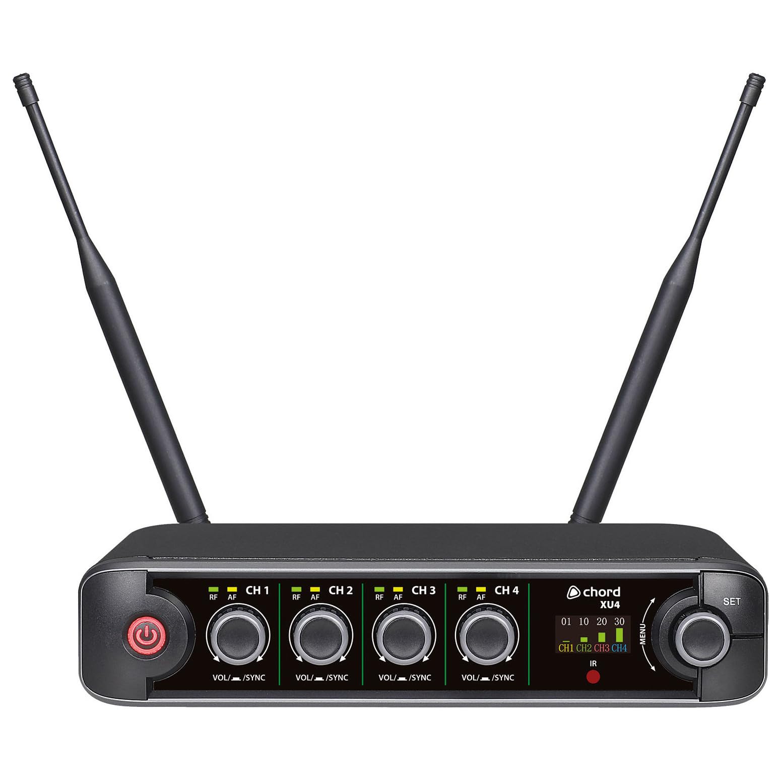 Chord XU-4BP Wireless Microphone System – 4 Bodypacks with Lavalier & Neckband Mics, UHF 4-Channel Receiver – For Conferences, Performers & Instructors