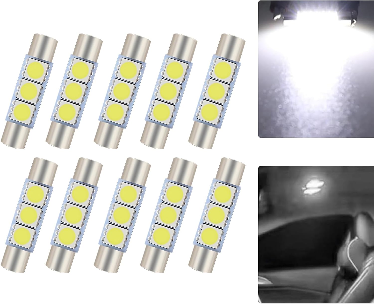 cerfioo Pack-10 28MM LED Car Reading Light, Super Bright Vehicle Roof Light Replacement, Universal 180 Degree Automotive Makeup Light Accessories