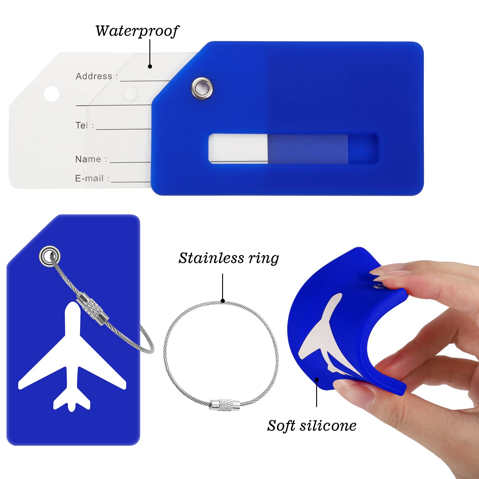Lot De 5 Étiquettes à Bagages Colorées En Silicone Souple Avec Carte ID – Identifiants Valise Voyage Avion Anti-Perte