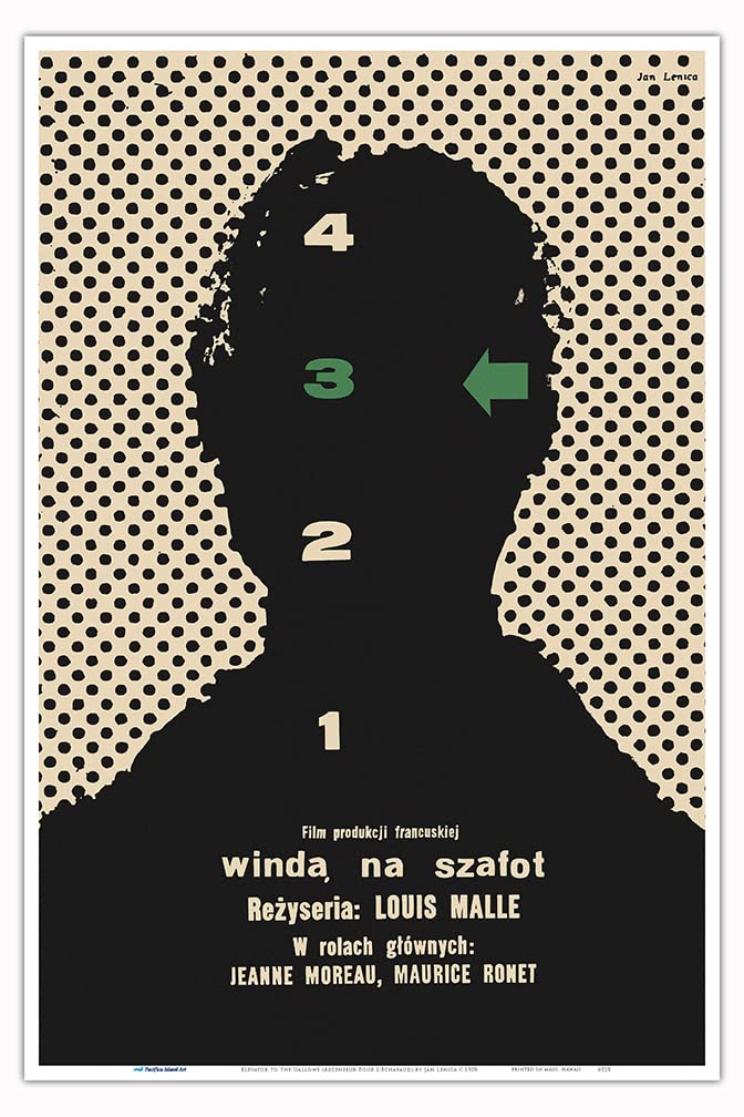 Elevator to The Gallows (Ascenseur Pour L'Échafaud) - Directed by Louis Malle - Vintage Polish Film Movie Poster by Jan Lenica c.1958 - Master Art Print 12in x 18in