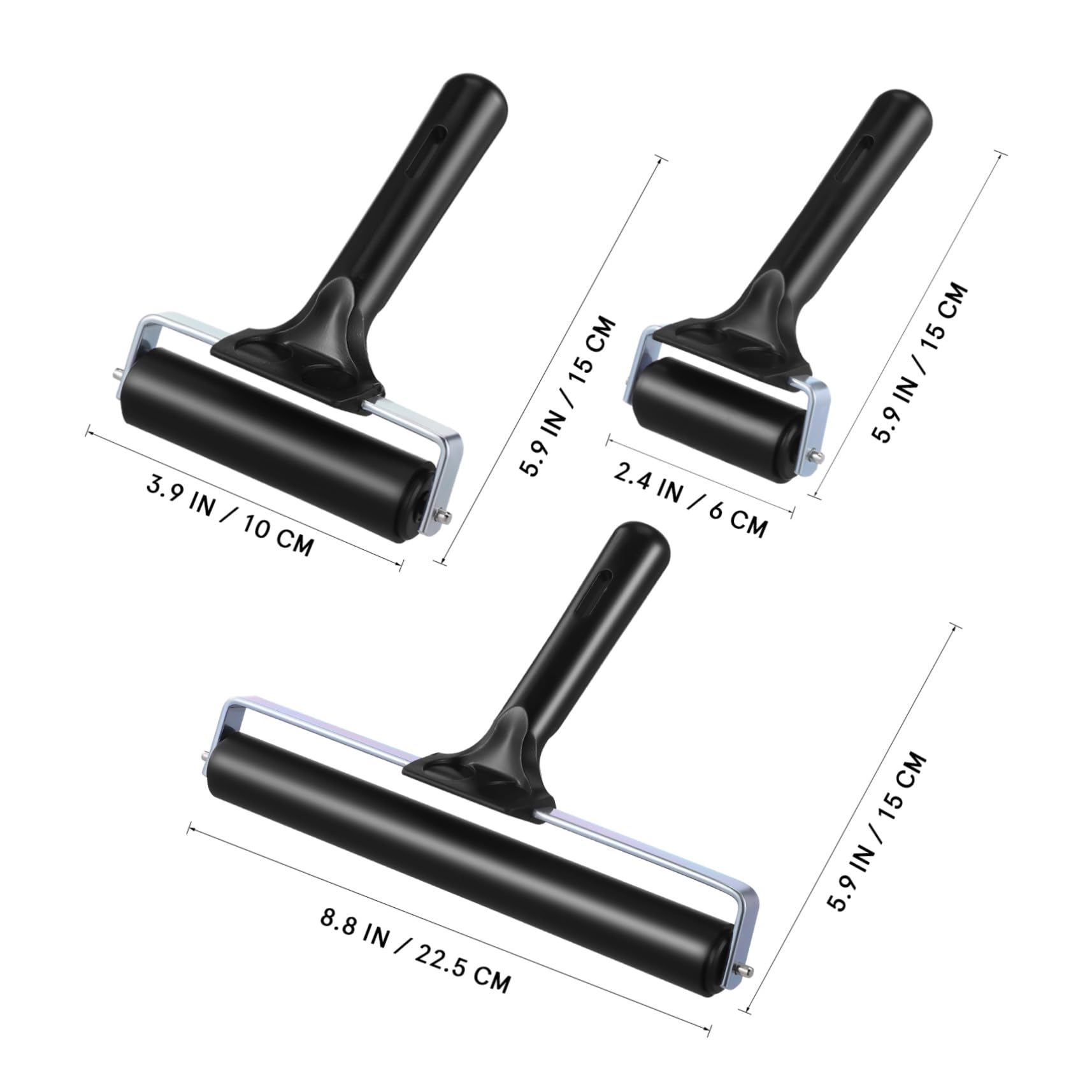 Druckwalzen Leicht Einfach zu Reinigen 3 Stück Gummiwalzen in 6cm 10cm und 20cm für Bastelwalzen und Wanddekoration