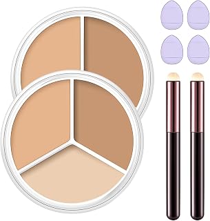 2pc Tricolor Concealer Palette with Brush-for Older Women -White Concealer, Mini Portable Color Corrector for Dark Circles & Makeup