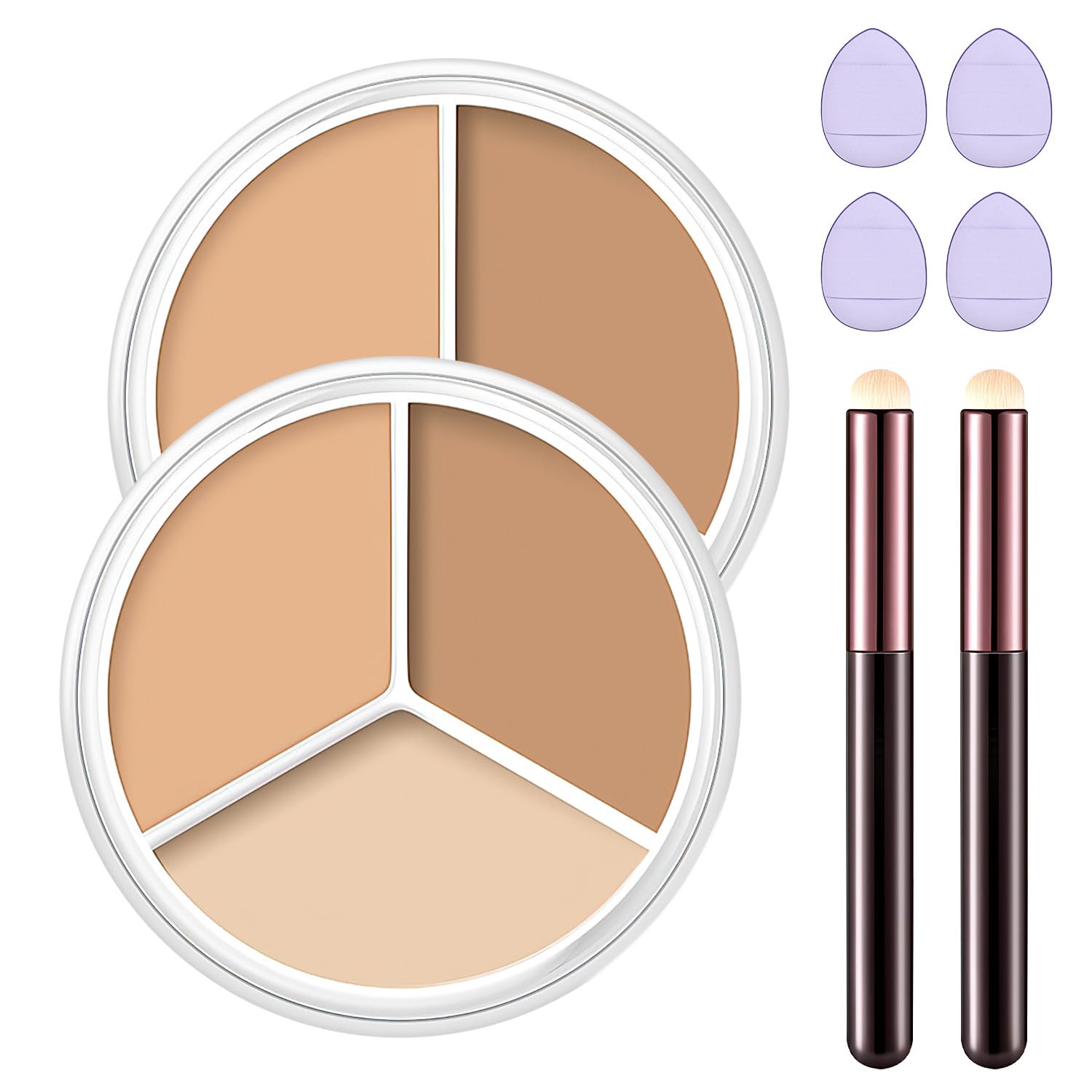2pc Tricolor Concealer Palette with Brush-for Older Women -White Concealer, Mini Portable Color Corrector for Dark Circles & Makeup