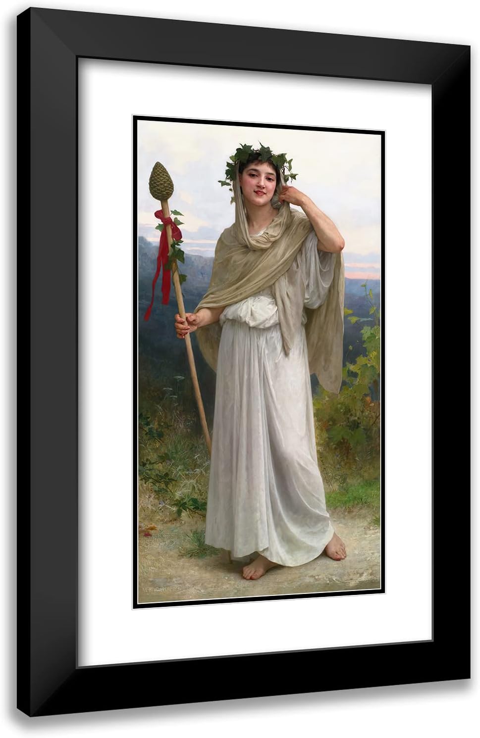 ArtDirect William Bouguereau 11x18 Black Modern Frame and Double Matted Museum Art Print Titled - Priestess of Bacchus (1894)