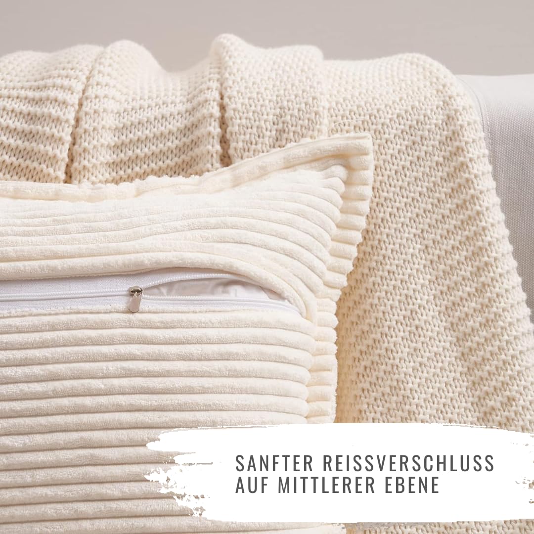 2er Set Kissen-Bezug mit Füllung, Modell Dirk, Flauschig Sofakissen Couchkissen Dekokissen Zierkissen Kopfkissen Kuschelkissen, mit verstecktem Reisverschluss, weich & angenehm, Doppelpack