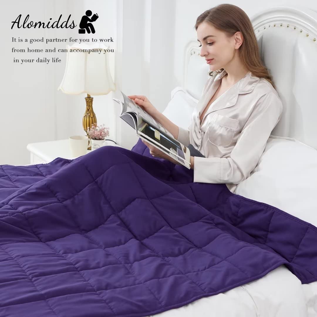 Alomidds Weighted Blanket (48"x72",12lbs Twin Size Purple), Weighted Blankets for Adults and Kids, Cooling Breathable Soft Heavy Blanket Microfiber Material with Glass Beads