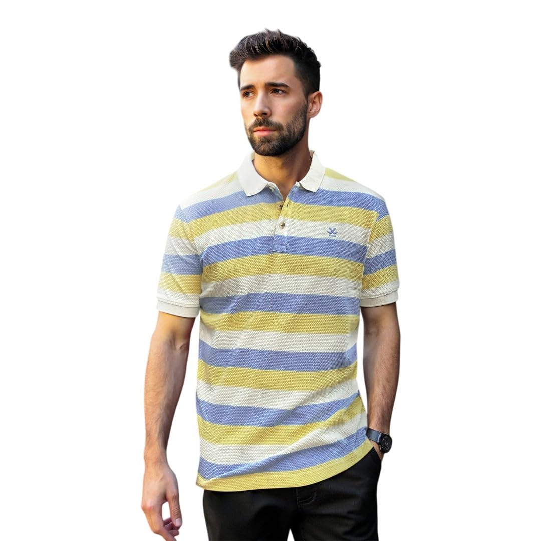 wrogn Men's Pure Cotton Polo T-Shirt | Textured Stripes | Slim Fit-picture-18