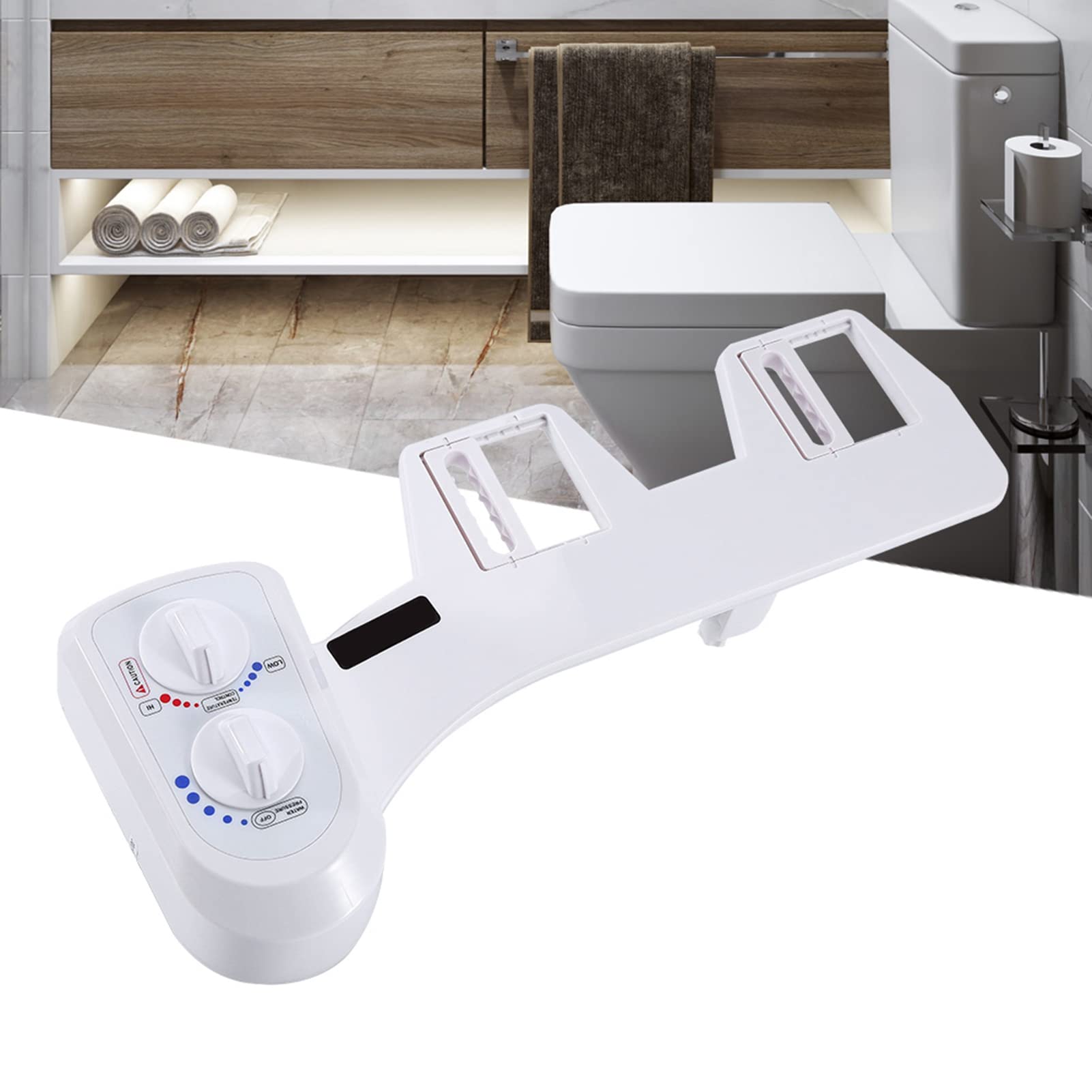 FTVOGUE Bidet Toaletowy, Nasadka Bidetowa Nieelektryczna z Podwójnym Pokrętłem, Natrysk Wodny z Tworzywa ABS do Dwuczęściowej Toalety, łatwy montaż, Mycie na Gorąco i na Zimno dla Higieny Osobistej