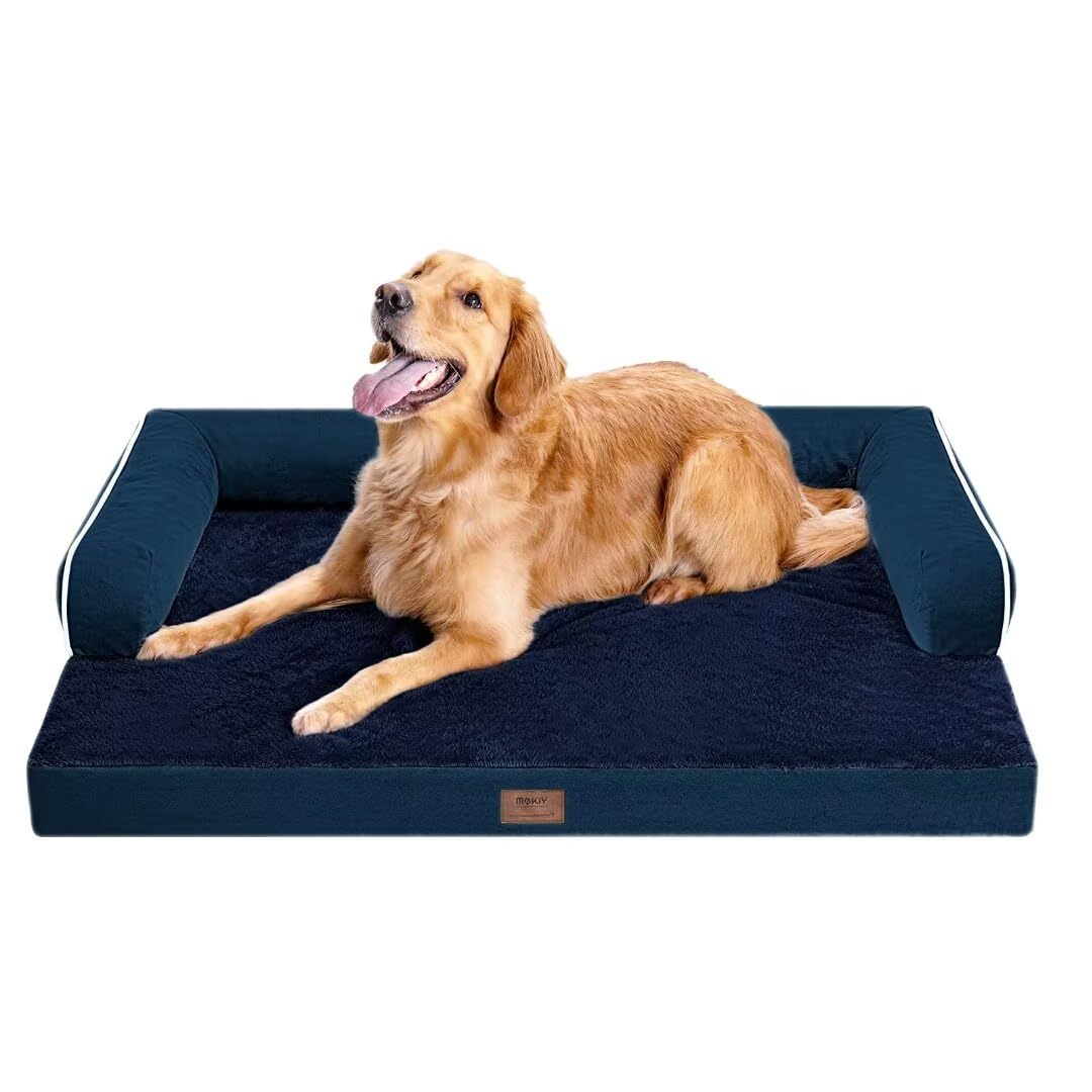 ( similar) Large Dog Bed Orthopedic Washable | Beds Bolster Pet | XL Large Big Dogs | Memory Foam Couch Sofa | Waterproof with Removable Cover | Navy Blue Dog Bed