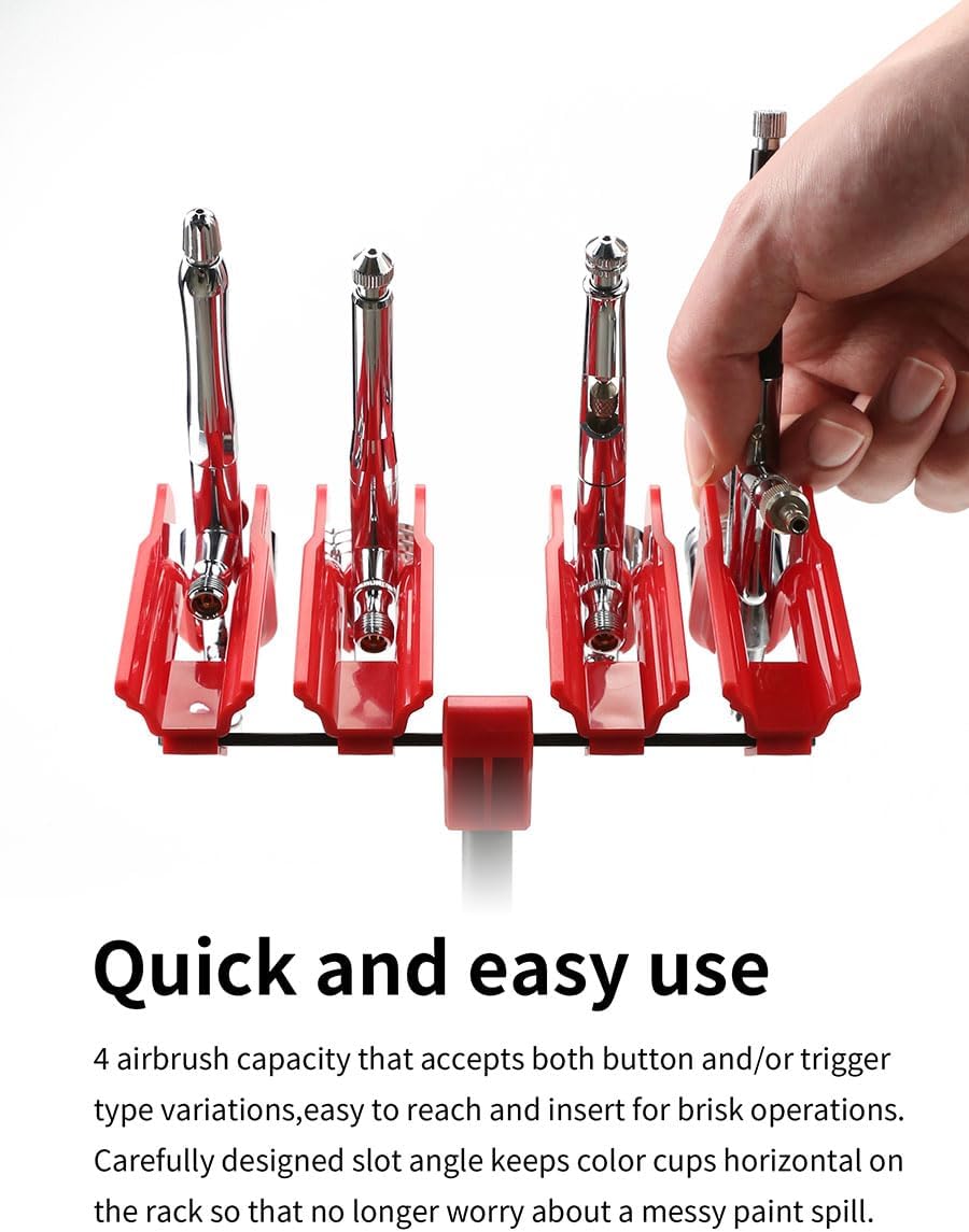 Airbrush Rack, Holders for 4 Airbrushes and Paint Supplies, Adjustable Stand