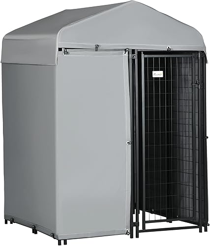 PawHut Perrera para perros de 4 x 4 pies para exteriores con paño exterior, corralito de ejercicio para perros con toldo de protección UV resistente