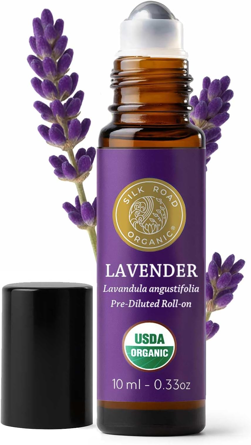 - Silk Road Organic Lavender Essential Oil Roll On for Stress Relief, Sleep, Calm & Relaxation | USDA Certified Aromatherapy Roller (10 ml)