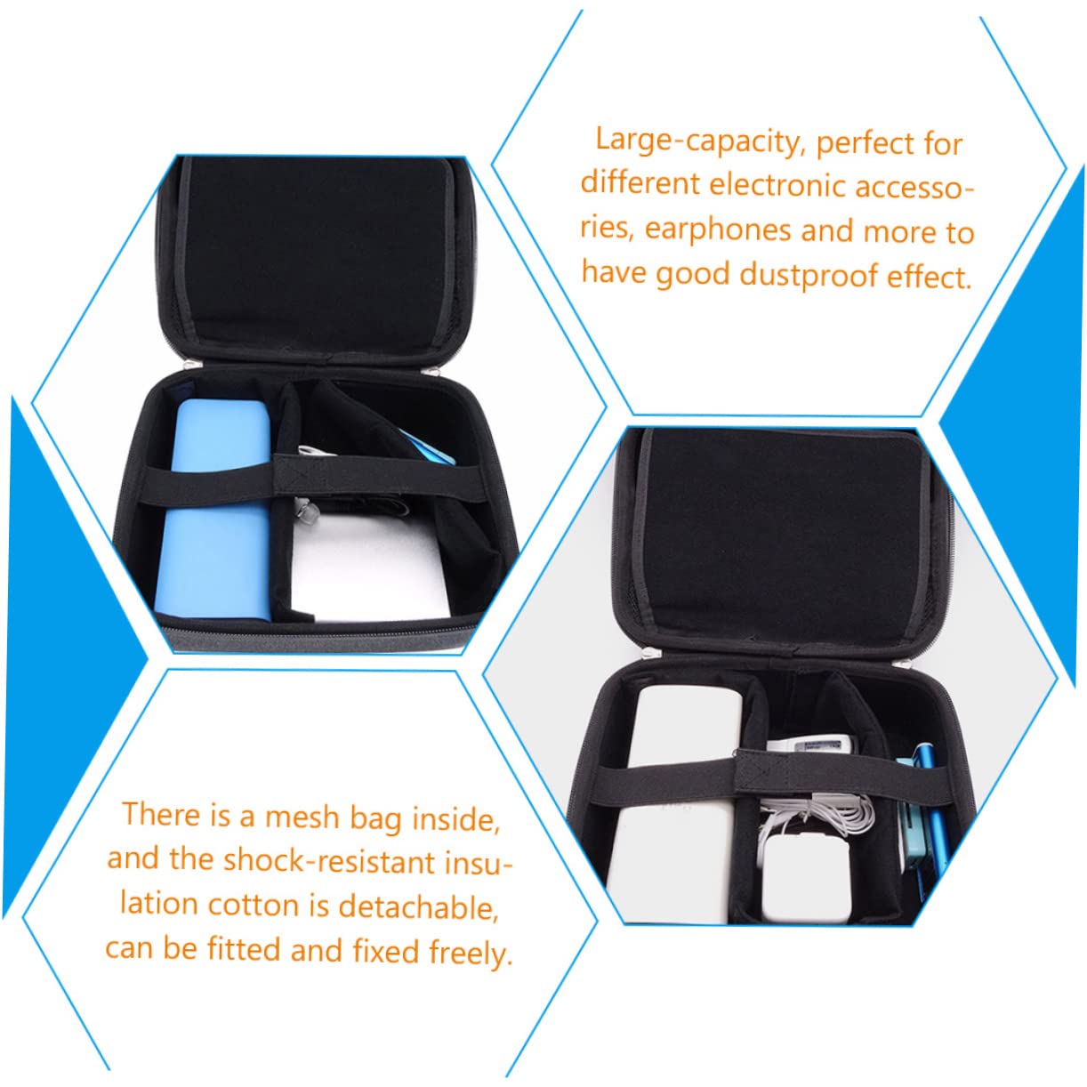 SHINEOFI Organizador de Accesorios Electrónicos de Viaje con Compartimentos Bolsa de Almacenamiento y Resistente para Cables Cargadores y Capacidad Grande Diseño de Material Eva y Oxford