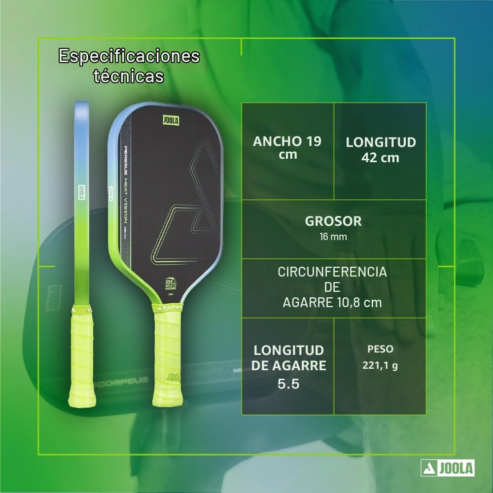 JOOLA Heat Vision - Paleta de pickleball de 16 mm, superficie de fibra de carbono texturizada para giro, película SK para reducir la vibración, aprobada por USAP, chip NFC habilitado