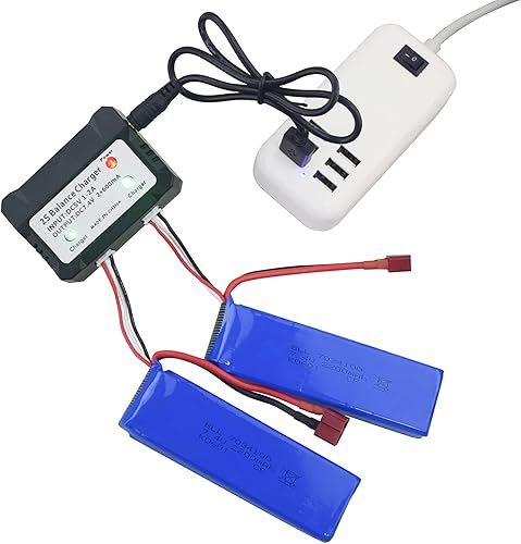 Miniatura 3 de Fytoo Batería de litio de 2 piezas de 7.4 V 2200 mAh con cargador 2 en 1 para WLtoys K949 10428 10428-A L202 RC de control remoto de alta velocidad