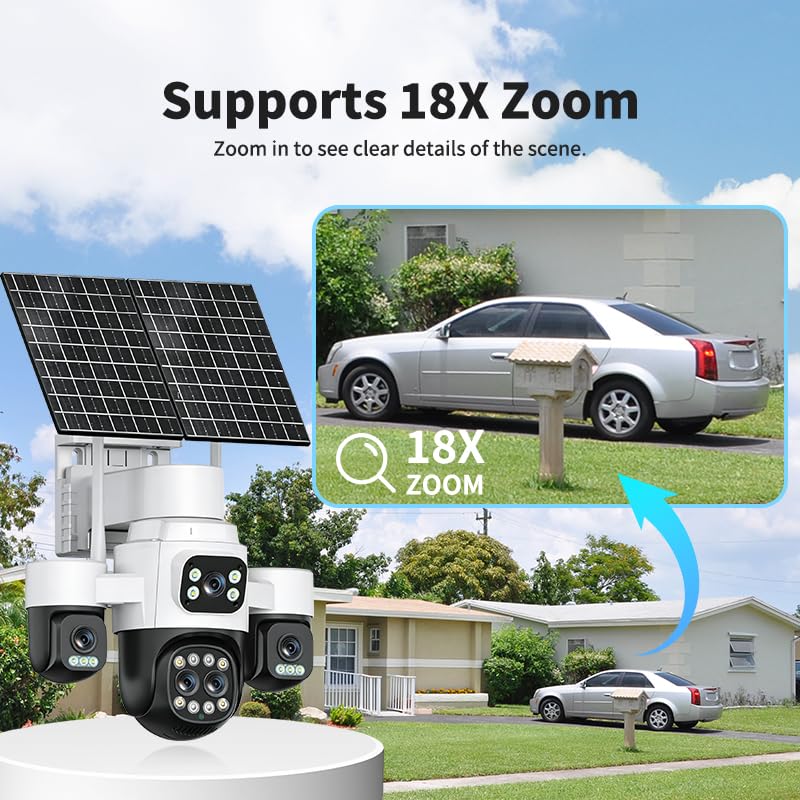 Image of 4 Lens 4 Screen AOV Solar CCTV Dual Solar (24*7 Continuous Recording)3 PTZ| 4+4+4+4MP With 18X Zoom| 4G SIM Security Camera Outdoor Use | 2-Way Talk | Night Vision | Waterproof| Surveillance|