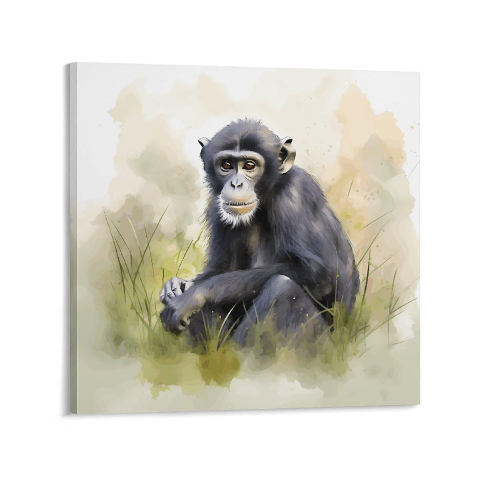 KLOPH Hand Drawn Chimpanzee Canvas Wall Art for Living Room 10x10inch Modern Artwork Painting for Bathroom Hanging Canvas Prints Aesthetic Wallart for Bedroom Kitchen Office Wall Decor