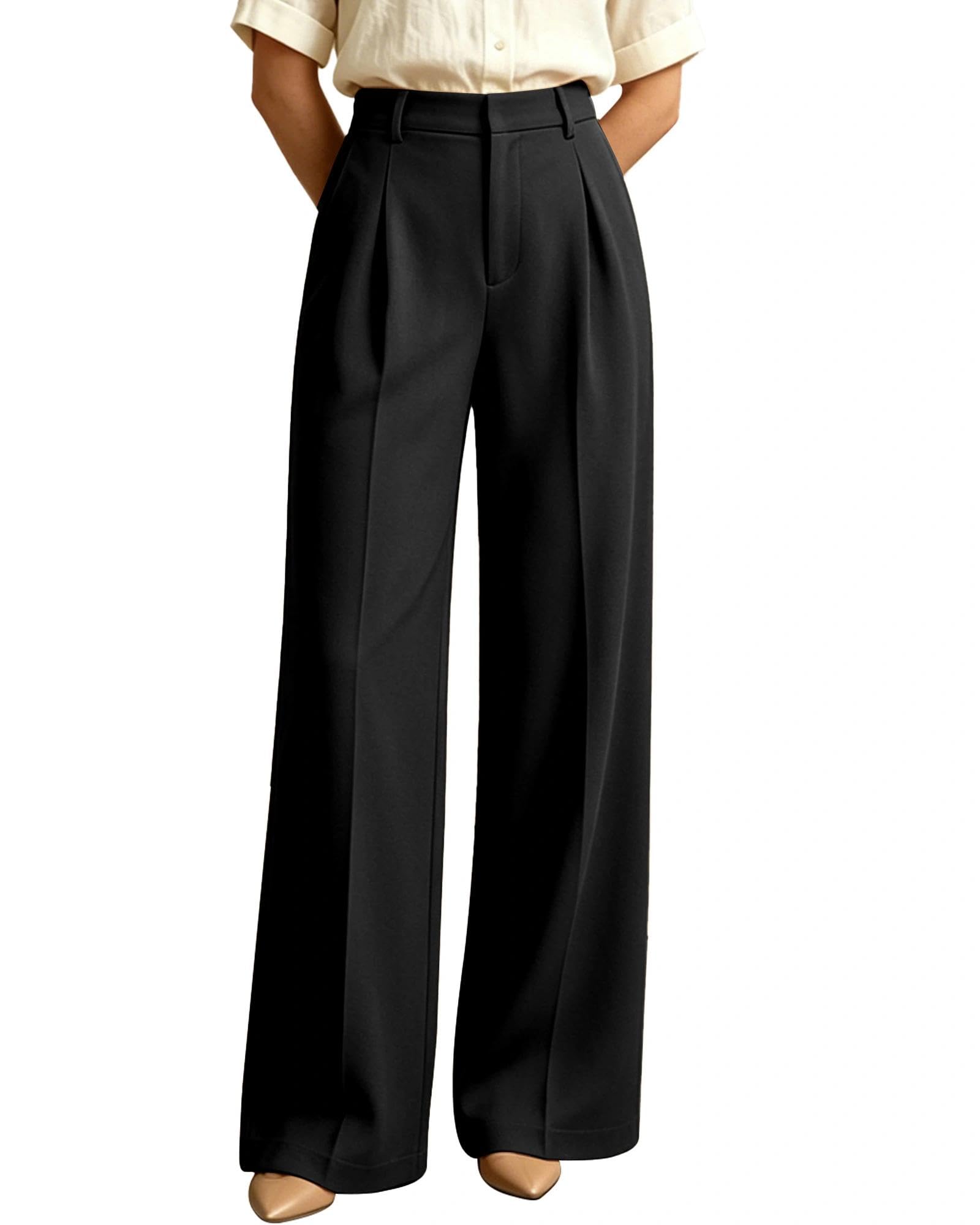 JUOIANTANG Pantaloni da donna dal taglio ampio, dritti, eleganti, a vita alta, con tasche