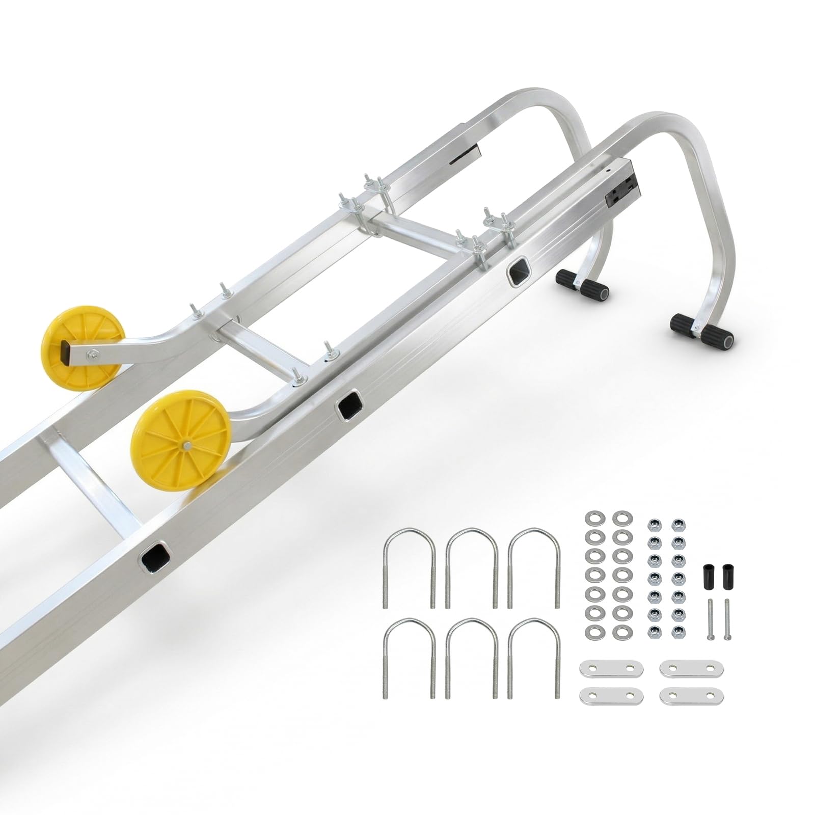 Todeco Crochets de Faîtage pour Échelle Certifiés EN131 – Adaptateur Échelle Toiture Universel avec Roues Protection Tuiles, Aluminium Renforcé 150kg, Compatible Échelles Télescopiques et Coulissantes
