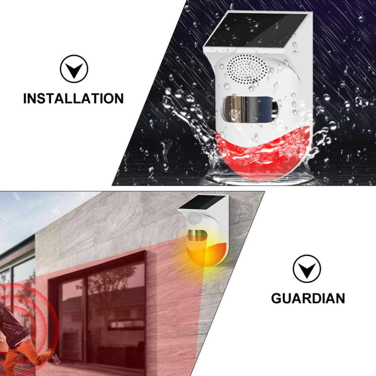 Rilevatore Infrarossi Esterno Solare Ip67 in Abs Rosso | Allarme Sonoro e Luminoso, Struttura in Silicio, per Sicurezza Domestica e Vialetto
