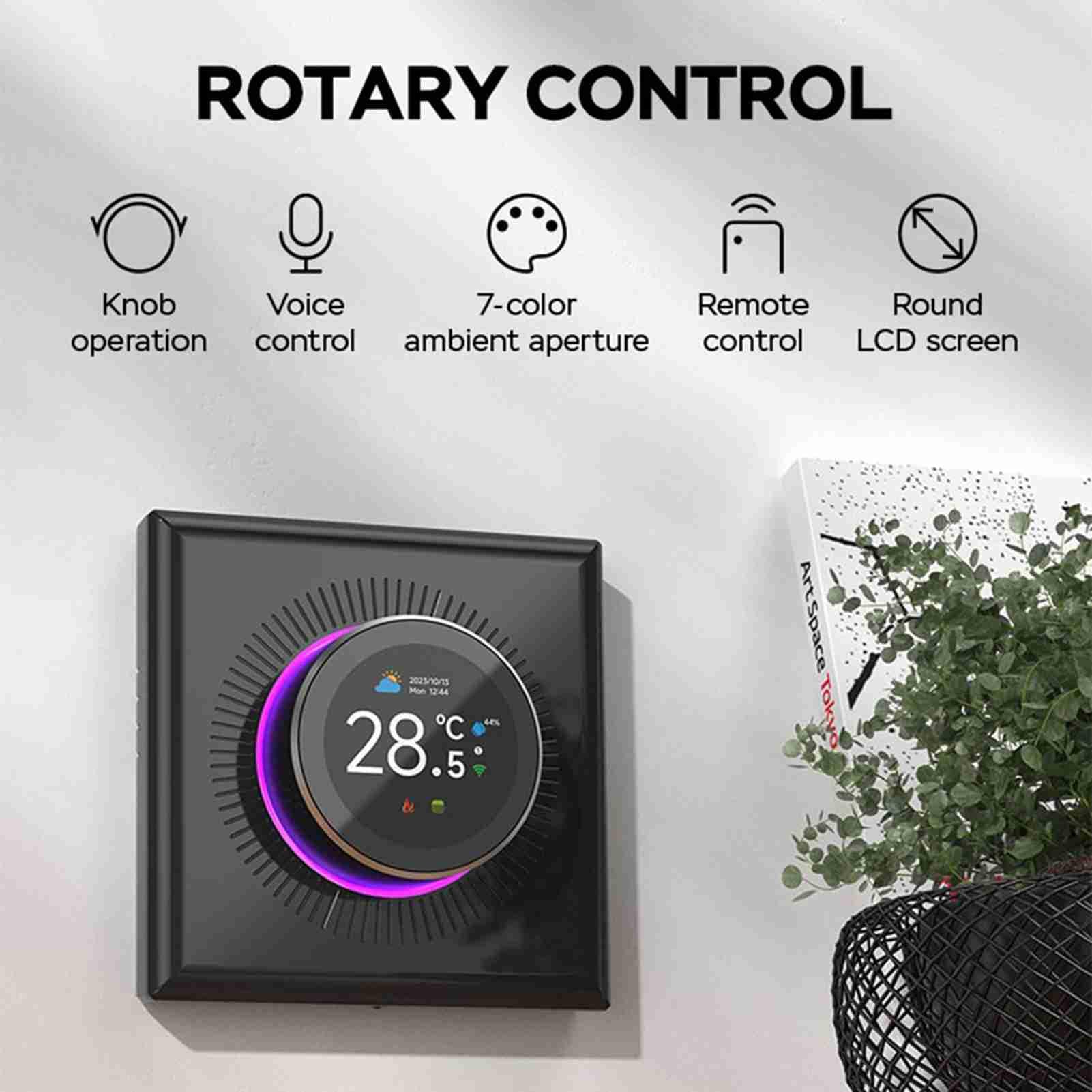 Termostato inteligente con control de temperatura WiFi con pantalla de 1,35 pulgadas para el hogar, 7 luces de ambiente, compatible con calefacción de agua, suelo radiante, caldera de gas