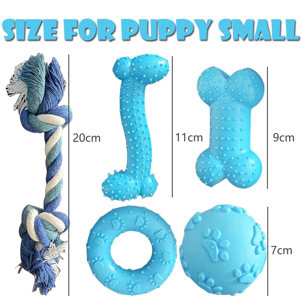 Speedy Panther 5Pcs Puppy Chew Toys for Teething Small Dogs - Squeaky Rubber Ball & Durable Cotton Rope Dental Toys - Image 3