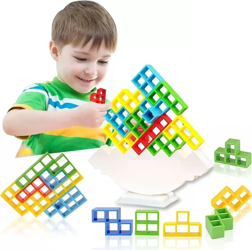 MTG Metro Toys & Gift Educational Stacking Tetris Tumble Tower Balance Building Blocks Puzzle Games Toy,DIY Toy Board Table Games Stacking Balance Puzzle Assembly Bricks Gift for Kids (16-Piece)