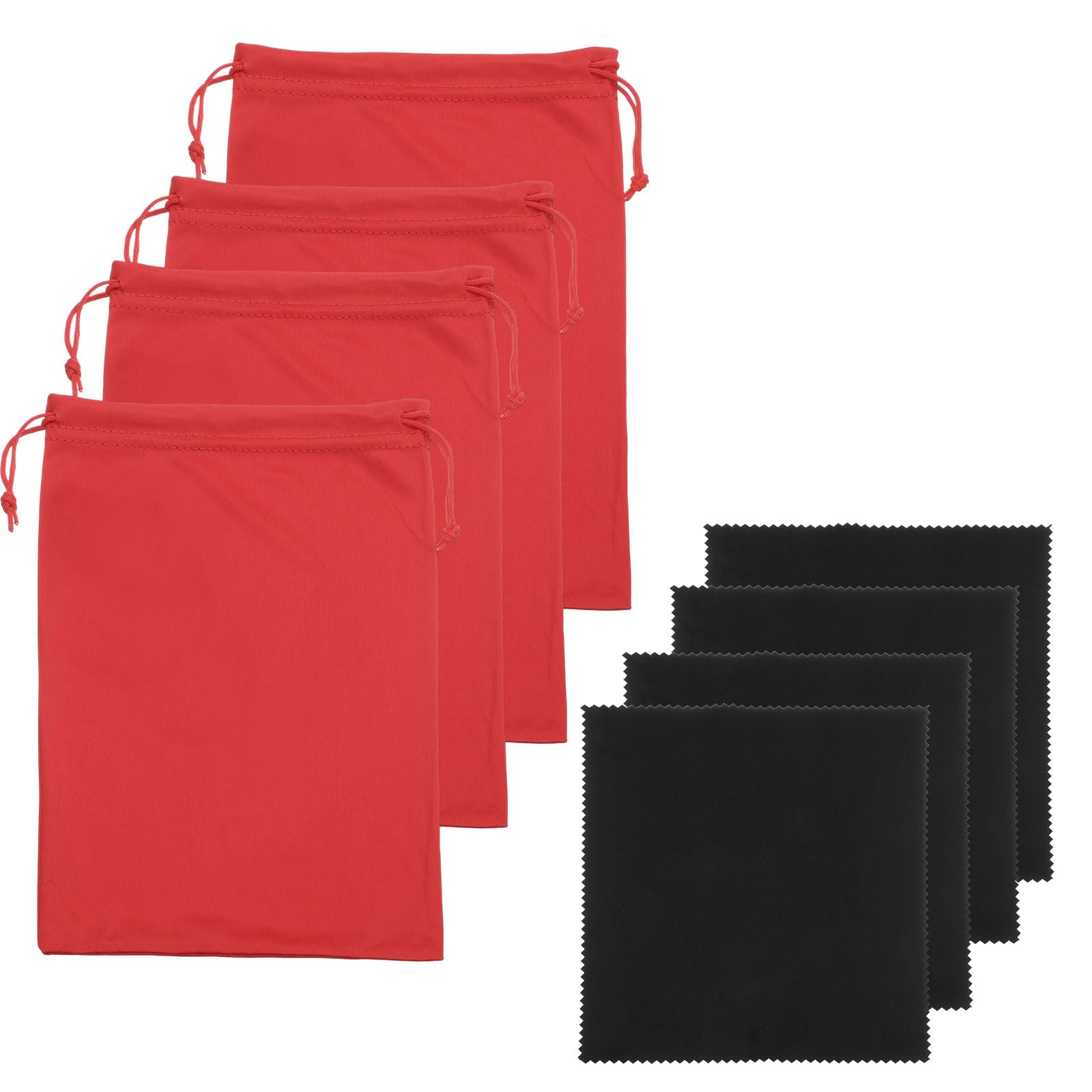 YELARXI Ski Goggle Bag, Microfiber Bag with Cleaning Cloth Drawstring Pouch Soft Storage Sleeve Case Protection 4 Pcs & Red-Fitting for (Snow Swimming Goggle/Sunglasses/Camera)