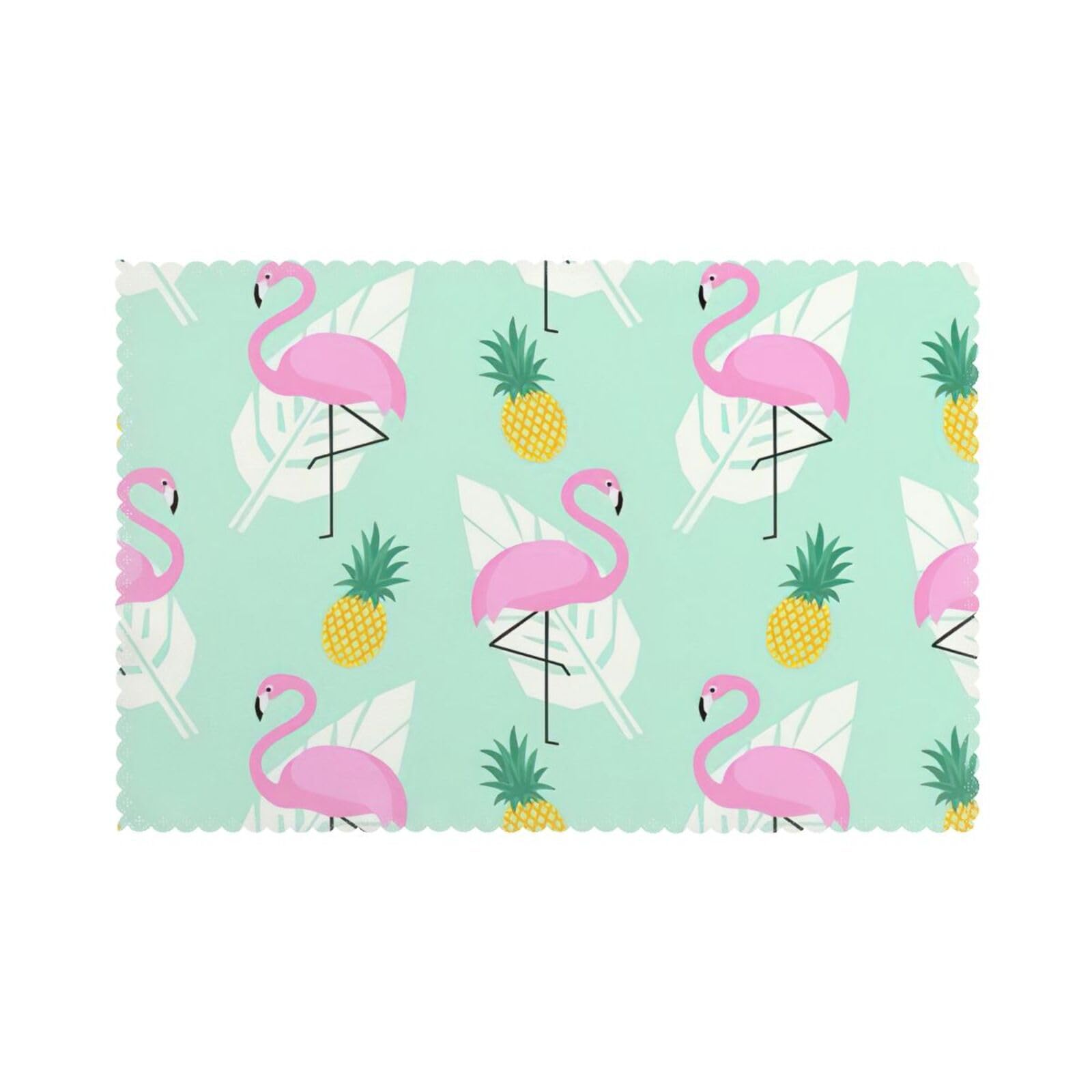 pink flamingo pineapples Print Placemats for Dining Table Set of 6 12x18 Inch Table Mats for Party Kitchen Dining.