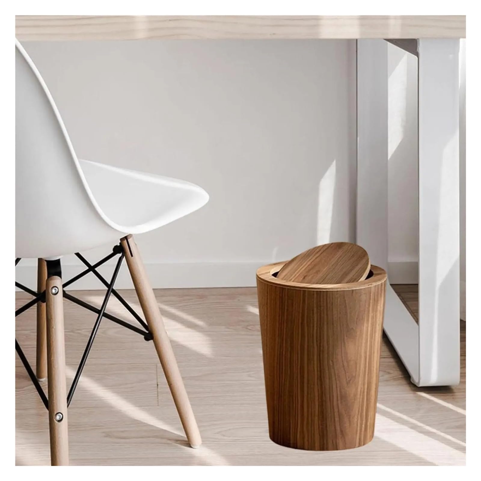 Holz-Mülleimer Mit Deckel, Rustikaler Papierkorb For Büro, Wohnzimmer, Schlafzimmer Kompakt Und Stabil(Wood Color)