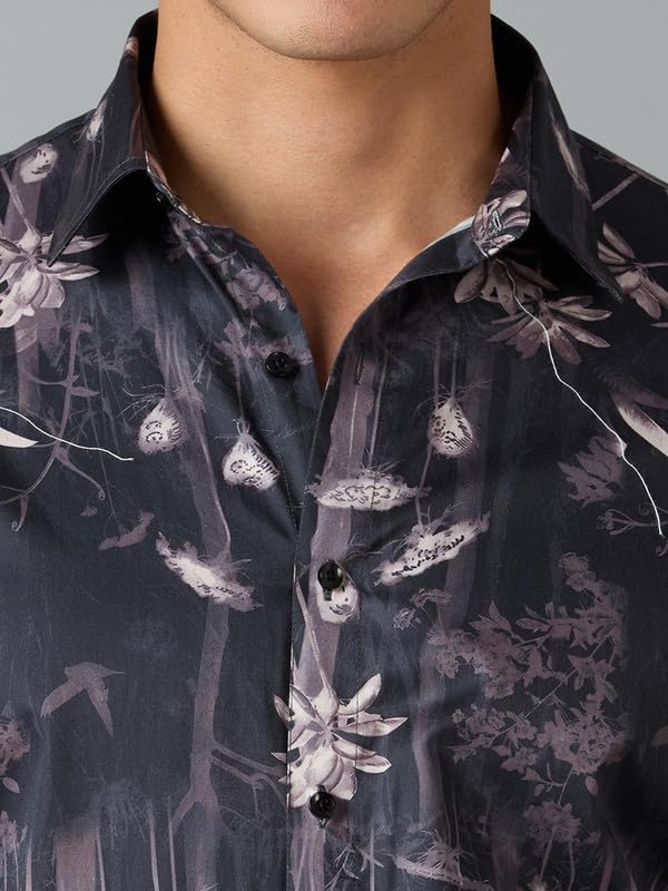Image of Men's Printed Regular Fit Full Sleeves Cotton Formal Shirt