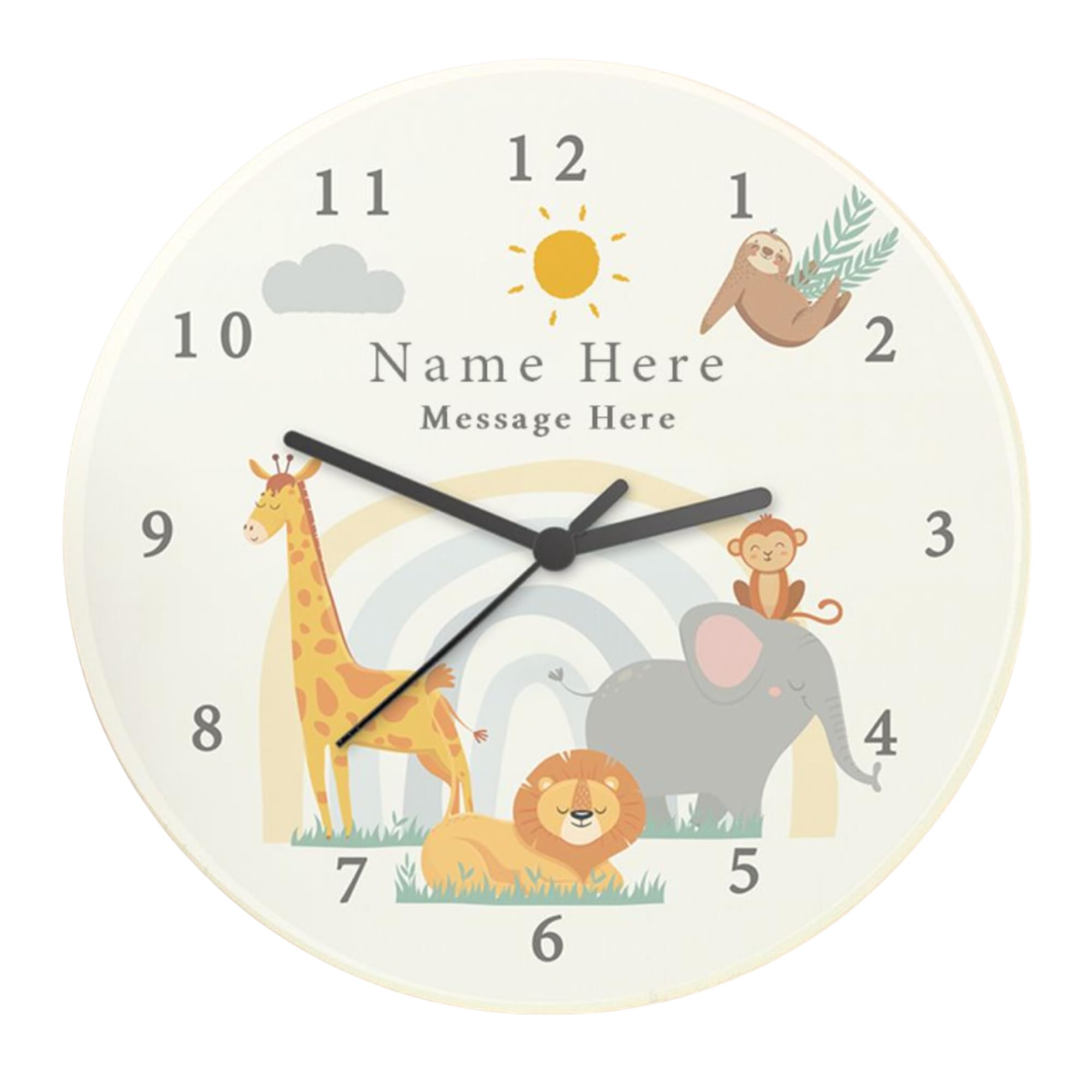 CalEli Gifts Personalised Safari Animals Wooden Nursery Clock