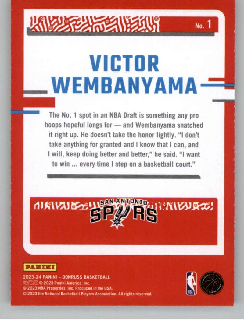 2023-24 Donruss The Rookies #1 Victor Wembanyama NM-MT Spurs Basketball Trading Card