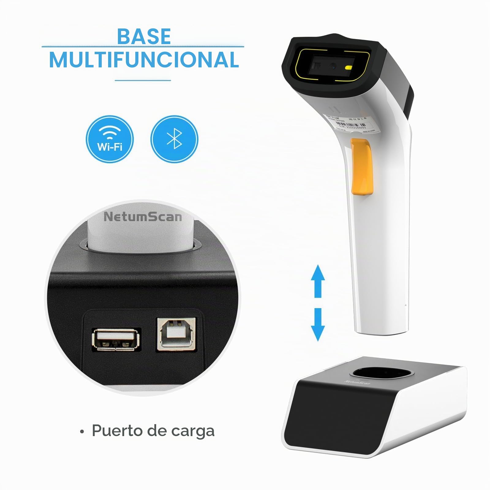 NetumScan Escáner automático de códigos 1D/2D y QR inalámbrico Bluetooth/Wi-Fi, TCP/UDP para gestión de inventario POS, compatible con computadora, tableta, iOS