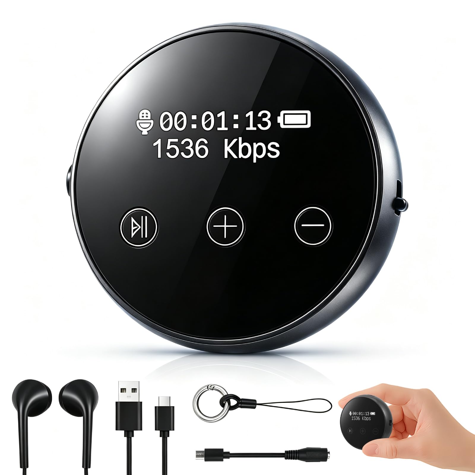 Registratore digitale da 64 GB con tripla riduzione del rumore DSP, registrazione continua di 20 ore, registrazione vocale, registrazione One Touch, funzione magnetica per riunioni e interviste