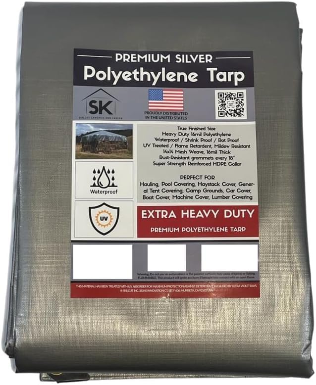Toldo de lona de polietileno extra resistente de 16 mil, color plateado, para uso industrial, agrícola, 8 x 20