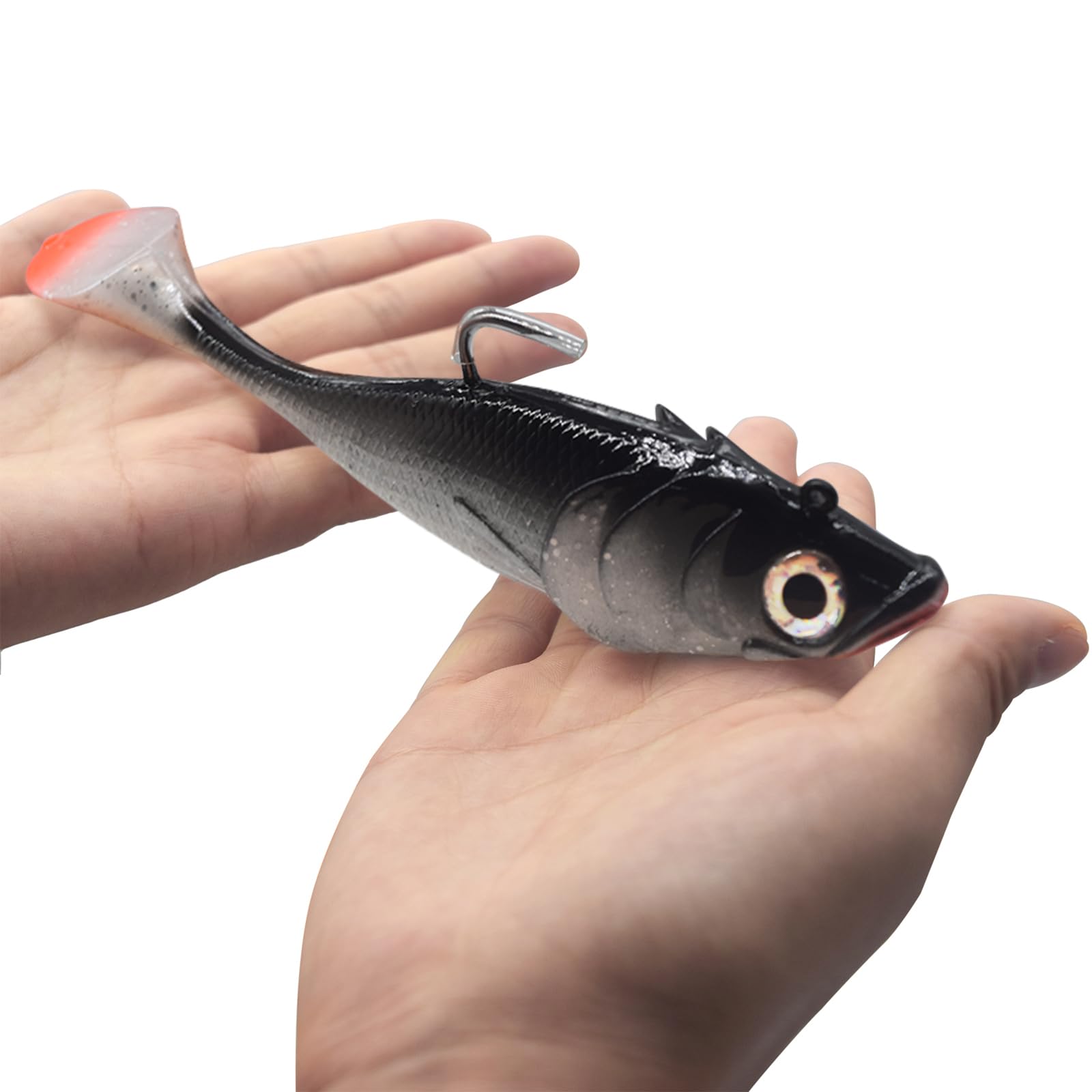 Big Jig Worm Lures Swimming Bait Soft Plastic Fishing Lure for Bass, Crappie, Trout, Pike, Sea Bass, Redfish, Striper,Fishing Lures for Freshwater & Saltwater (Black Glitter-1 Piece)