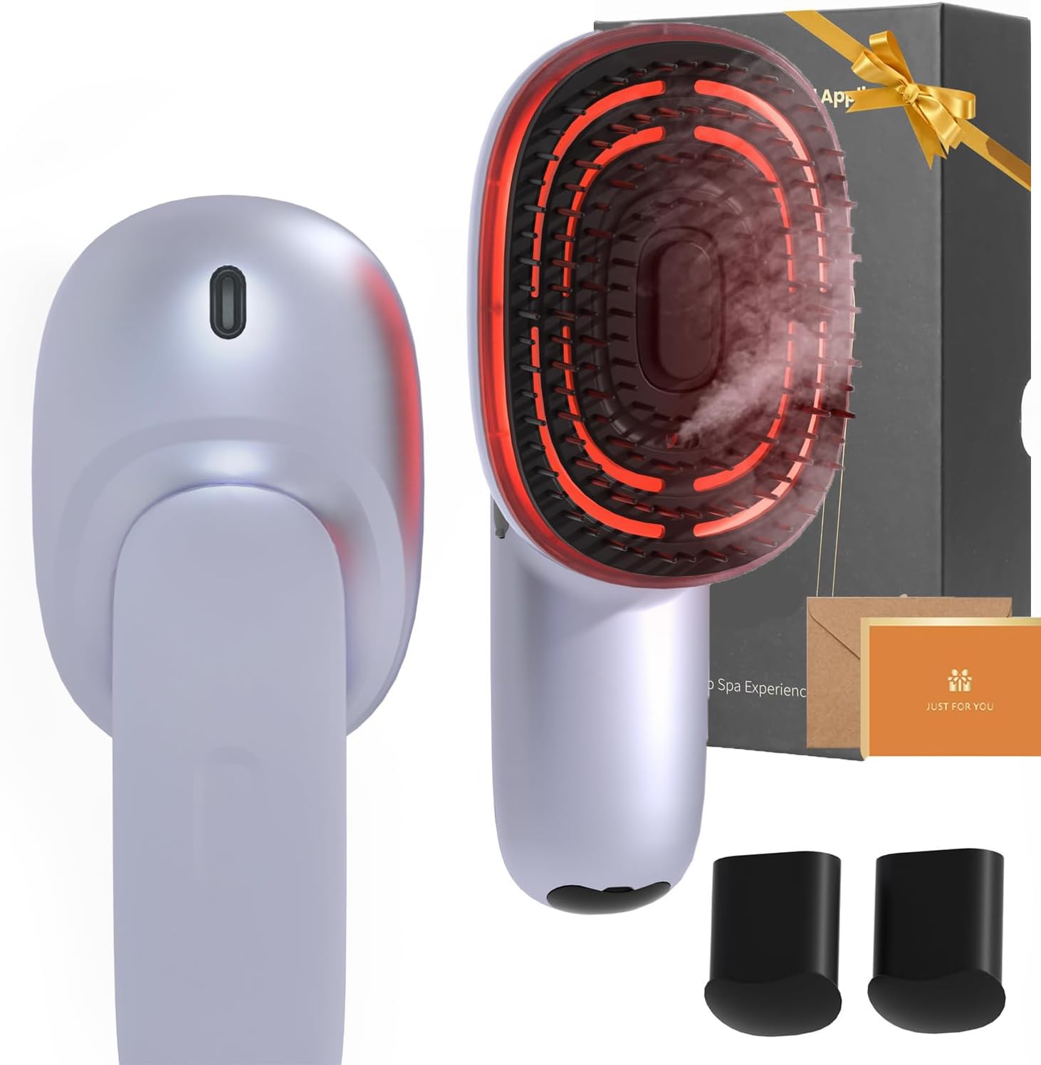 Electric Scalp Massage Brush with Red Light, Vibrating Hair Growth Massager, Portable Deep Brush Head Tool with Essential Oil Spray Function,Give Gifts to Parents and Family Members (Silvery)