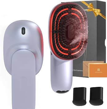 Electric Scalp Massage Brush with Red Light, Vibrating Hair Growth Massager, Portable Deep Brush Head Tool with Essential Oil Spray Function,Give Gifts to Parents and Family Members Silvery