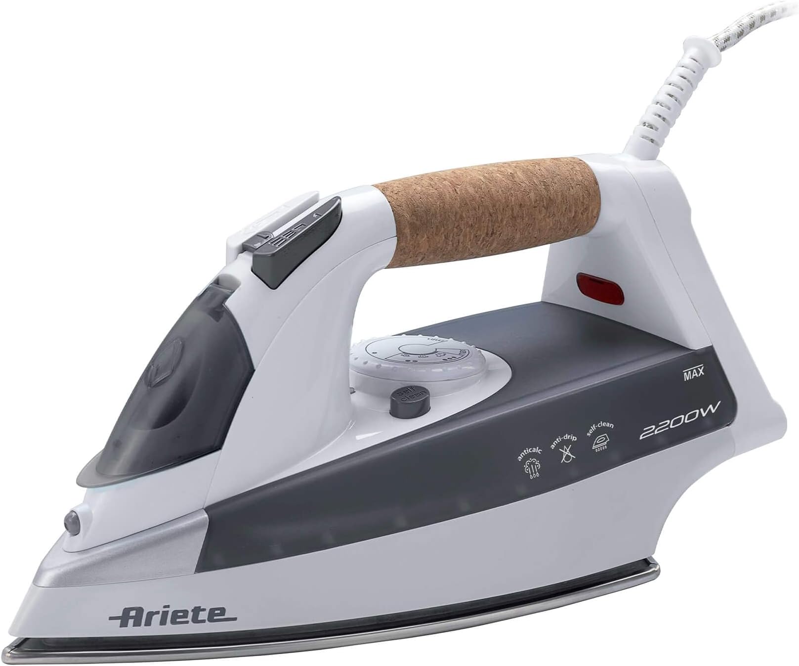 Steam Iron 2200W, Stainless Steel Soleplate, with Self Cleaning Anti-Limestone, Anti-Drip, Steam Regulator System, 120g/min Steam, 300ml, Ideal for All Garments - ‎6232 , White and Grey